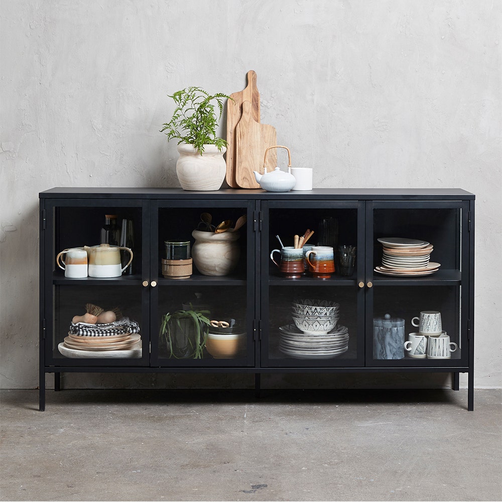 Olivine CarrieMetalen Vitrinekast met Glas - B 170 cm - Zwart