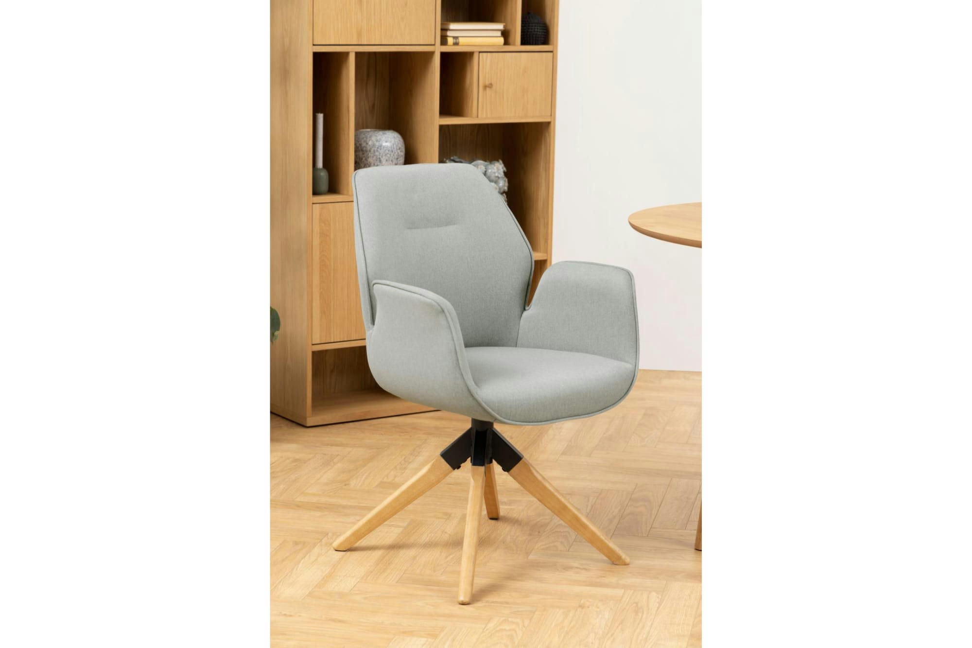 RUBEN - Fauteuil de salle à manger tissu et bois clair