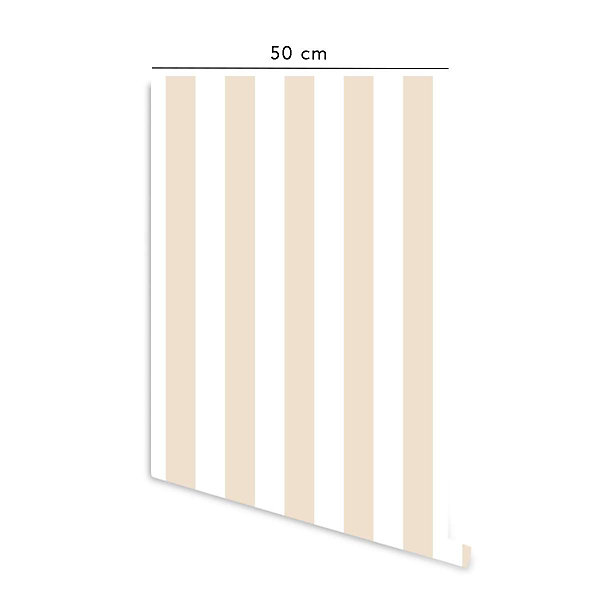 Papier peint adhésif rayure sable et blanc en vinyle lavable et amovible - 1 rouleau 50x300 cm - Decochic