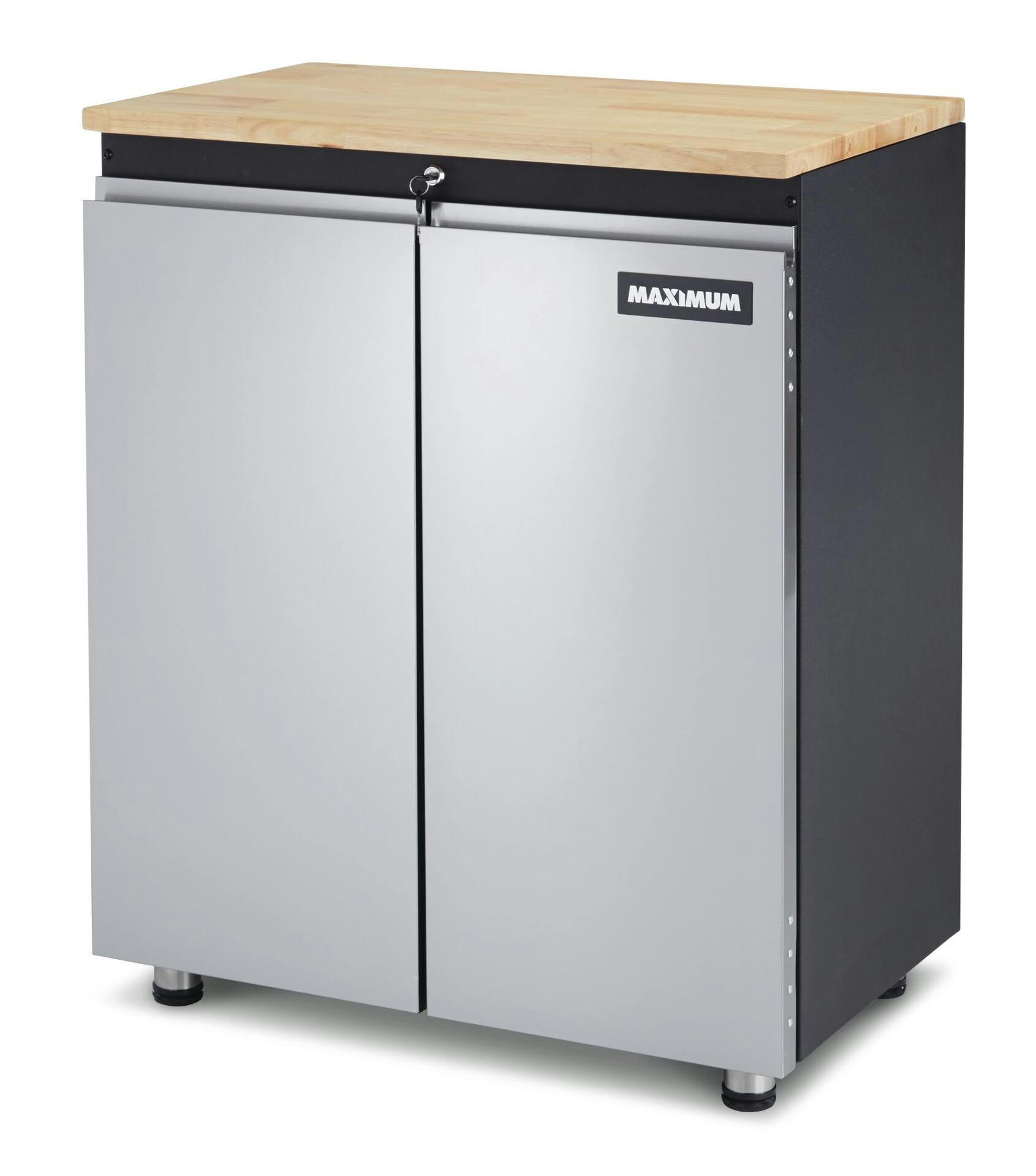 MAXIMUM 2-Door Wooden Top Base Storage Cabinet with Adjustable Shelf, Stainless Series, 37 x 30 x 18-in