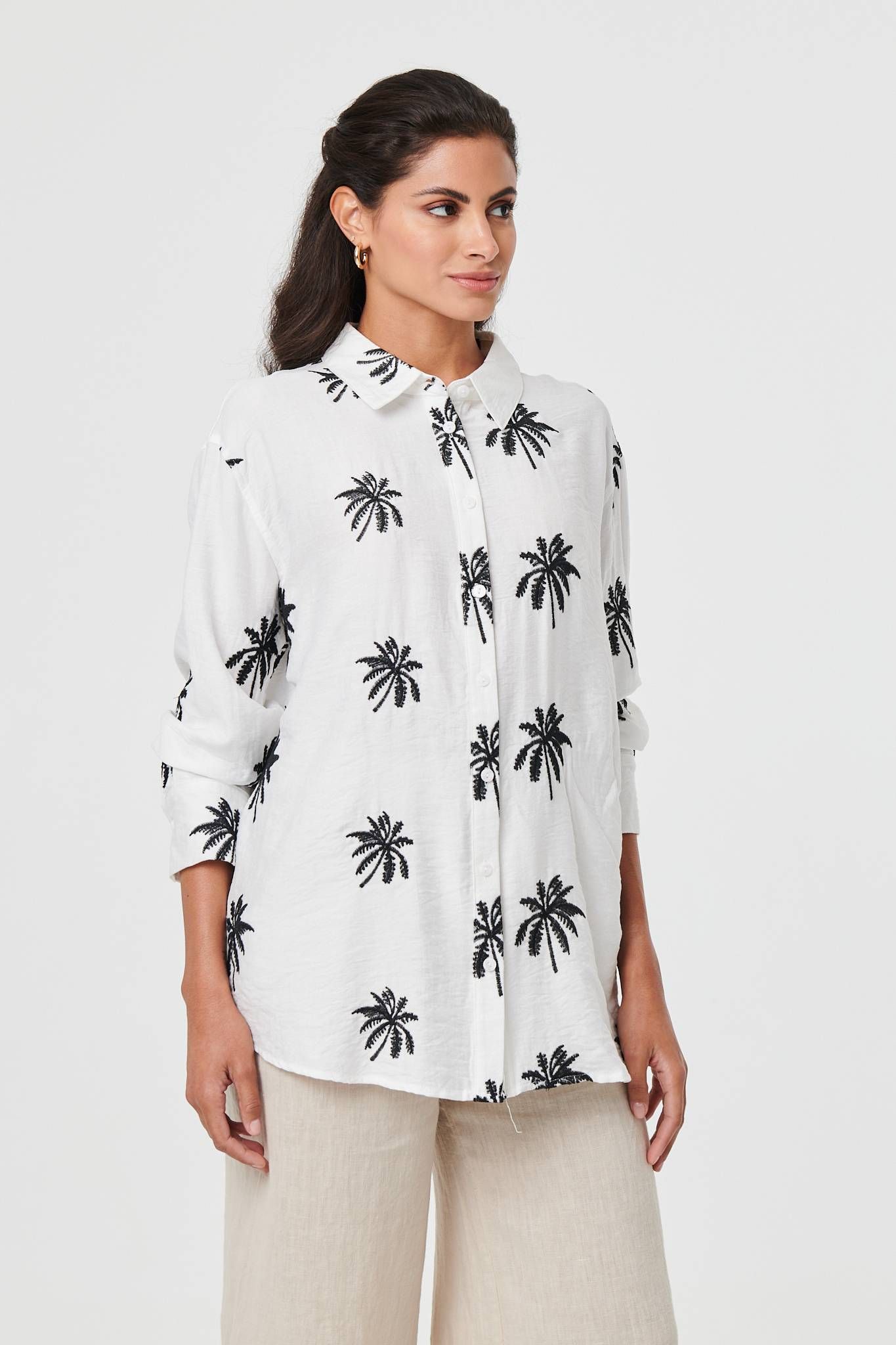 Izabel London Tropical Print Relaxed Long Sleeve Shirt
