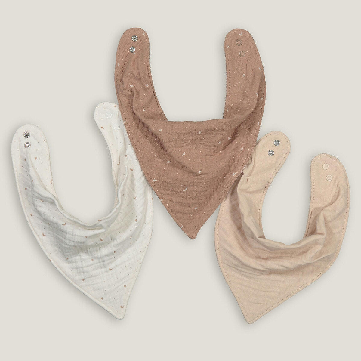 Lot de 3 bavoirs forme bandana, gaze de coton