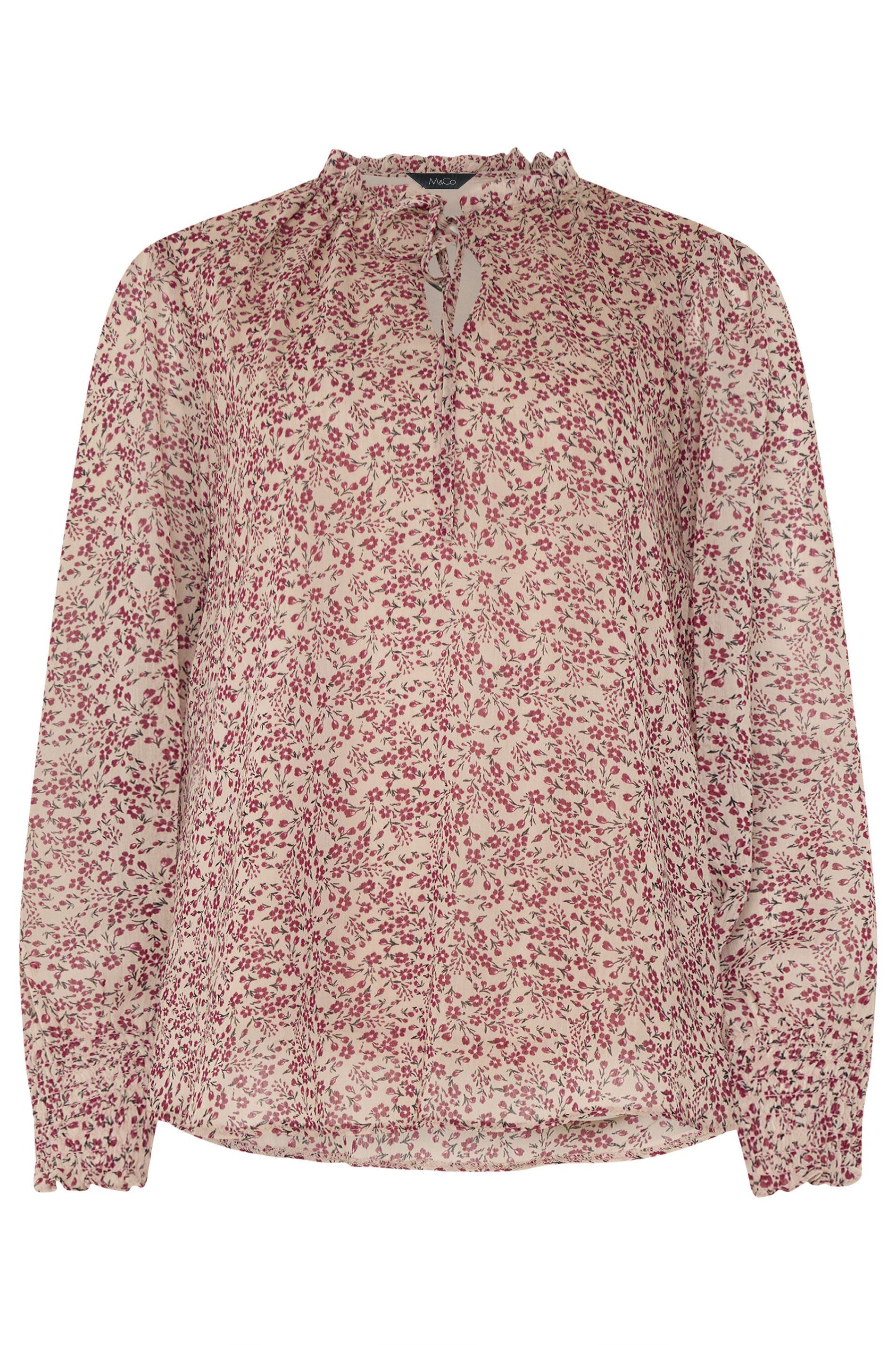 M&Co Floral Print Tie Neck Blouse