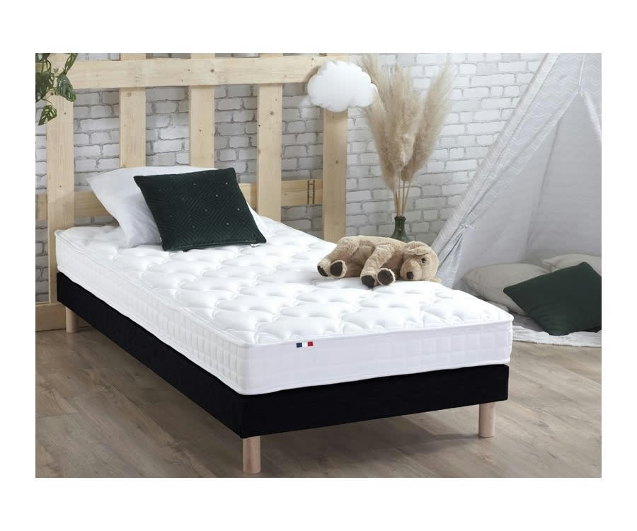 ENSEMBLE AZUR - Ensemble matelas mémoire de forme sommier noir 90x190