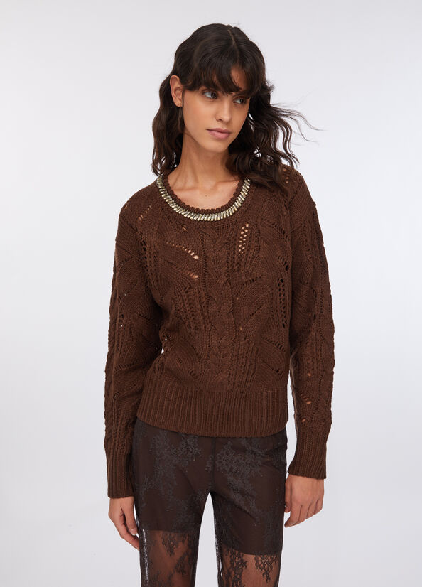 Maglia traforata con pietre gioiello