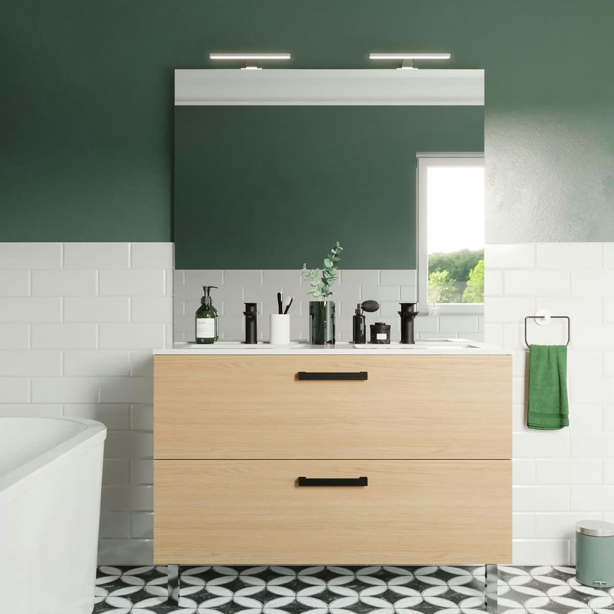 CHELSEA - Meuble salle de bain double vasque 120cm 2 tiroirs Chêne