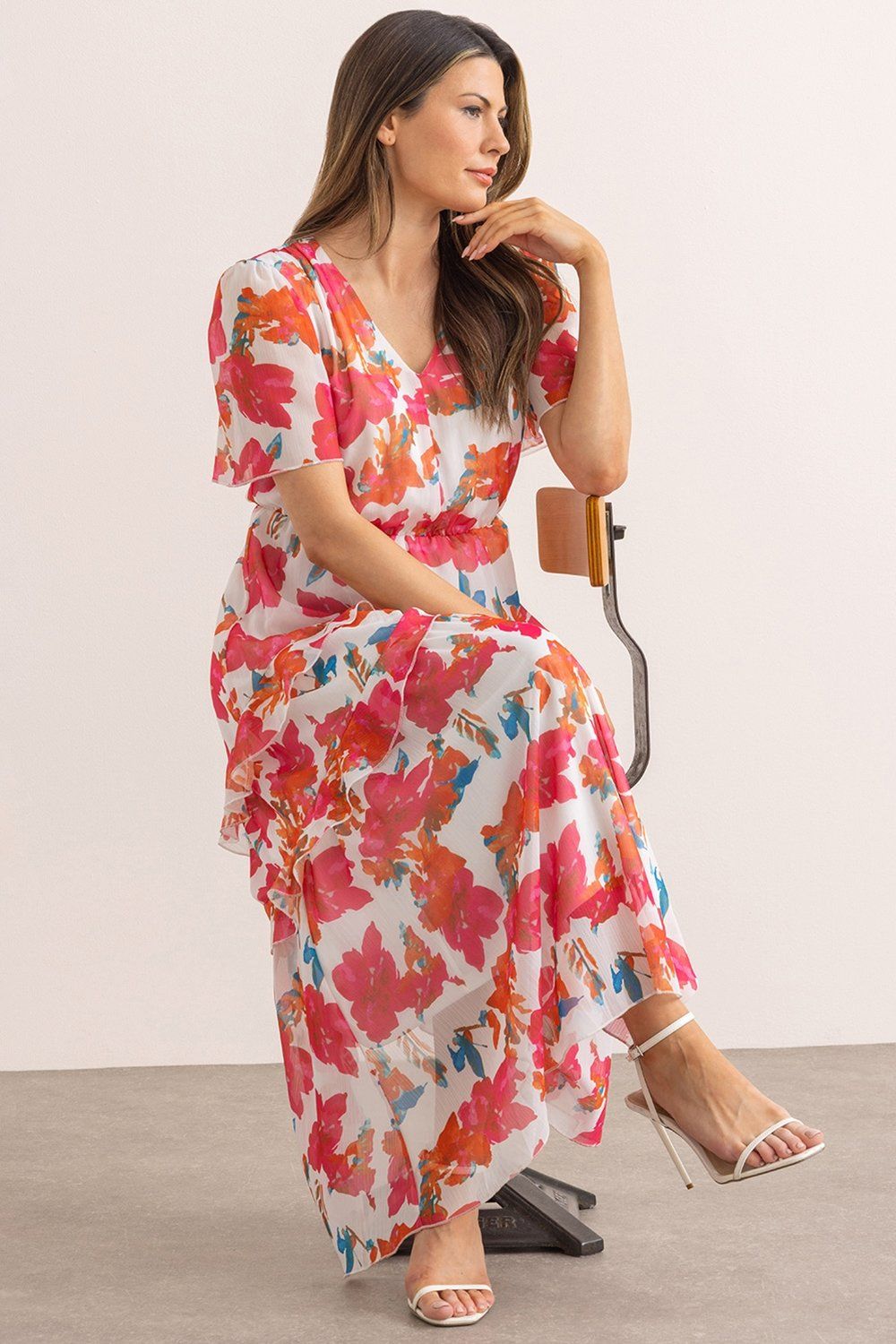 Klass. Floral Print Short Sleeve Maxi Dress