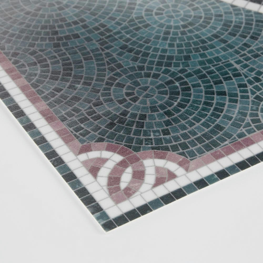 MONICA - Tapis en vinyle imprimé vert, blanc et vieux rose 50x80