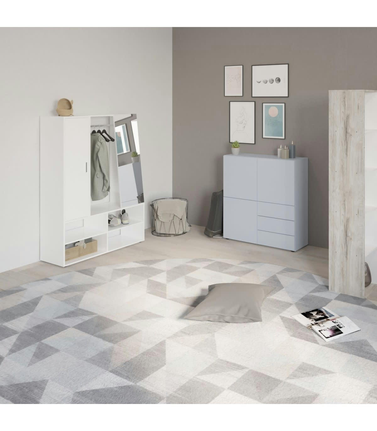 AUMA 1 - Penderie d'entrée 1 porte 1 miroir- L105 cm