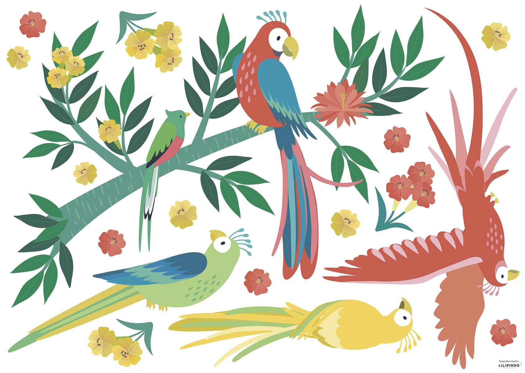 RIO - Stickers les perroquets en Vinyle mat Multicolore 64x90 cm