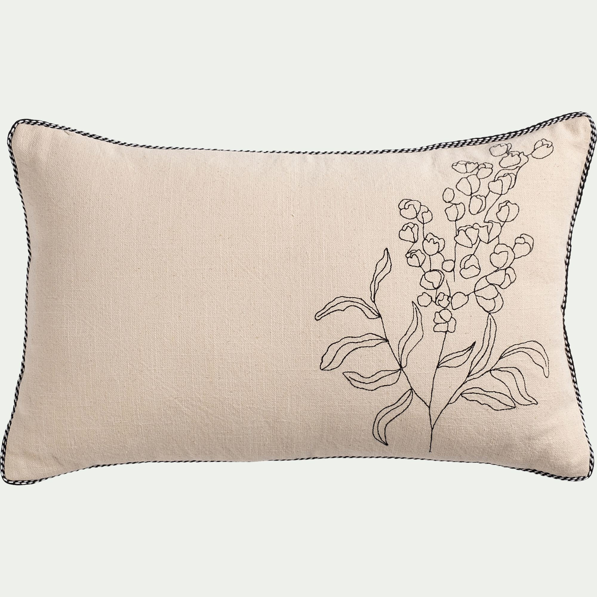 LILANE - Coussin brodé en coton 30x50cm - naturel