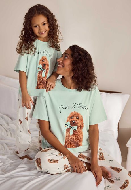 Womens Sage Dog Print Pyjama Set