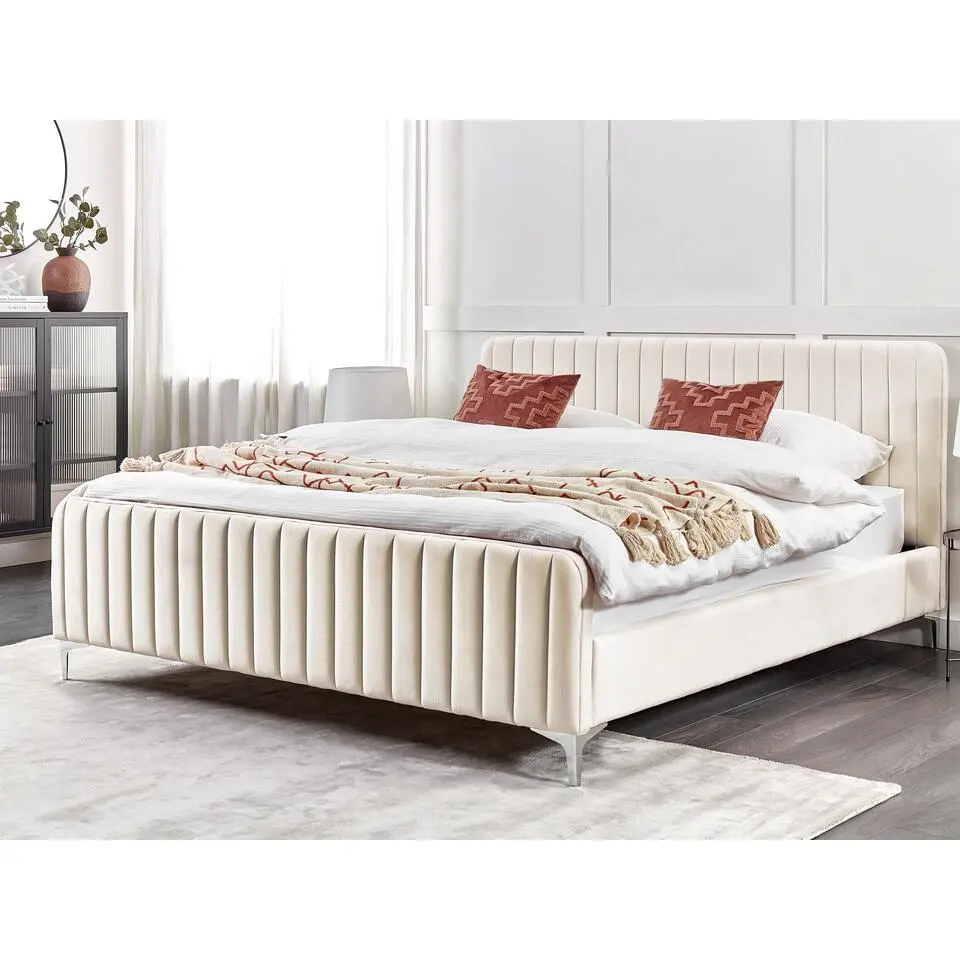 LUNAN - Tweepersoonsbed - Beige - 180 x 200 cm - Fluweel