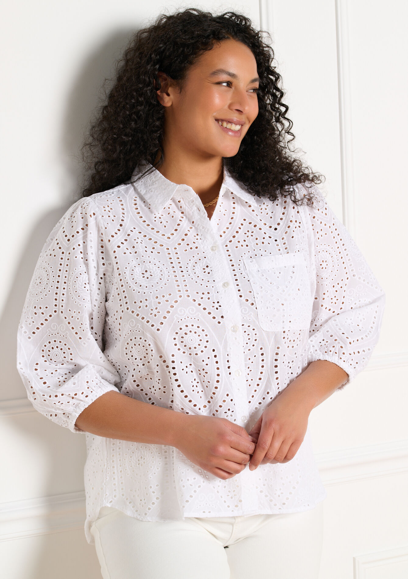 Broderie katoenen hemd