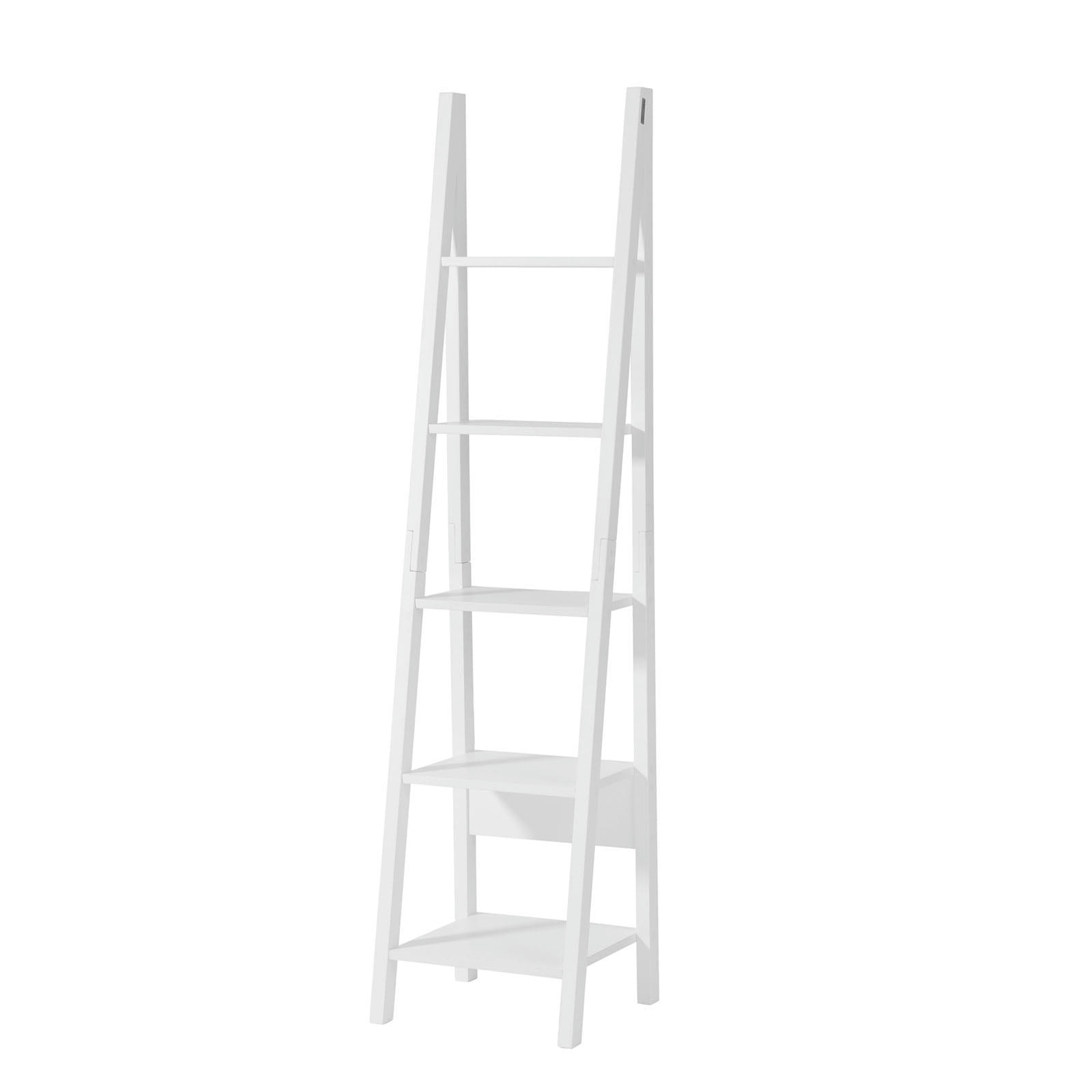 - Étagère style échelle avec 5 étages effet bois blanc