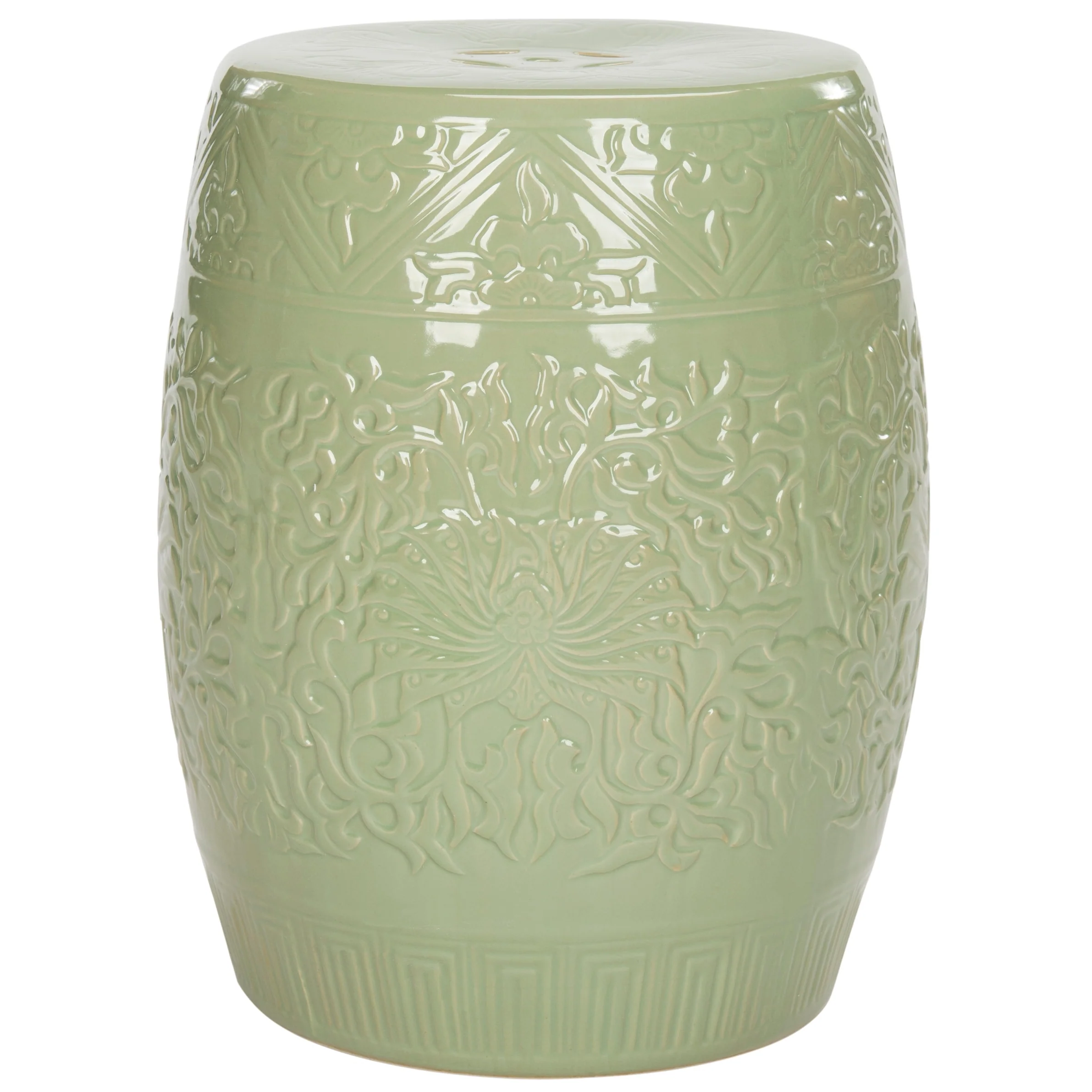 SAFAVIEH Paradise Ruza Gardens Embossed Lime Green Ceramic Decorative Garden Stool
