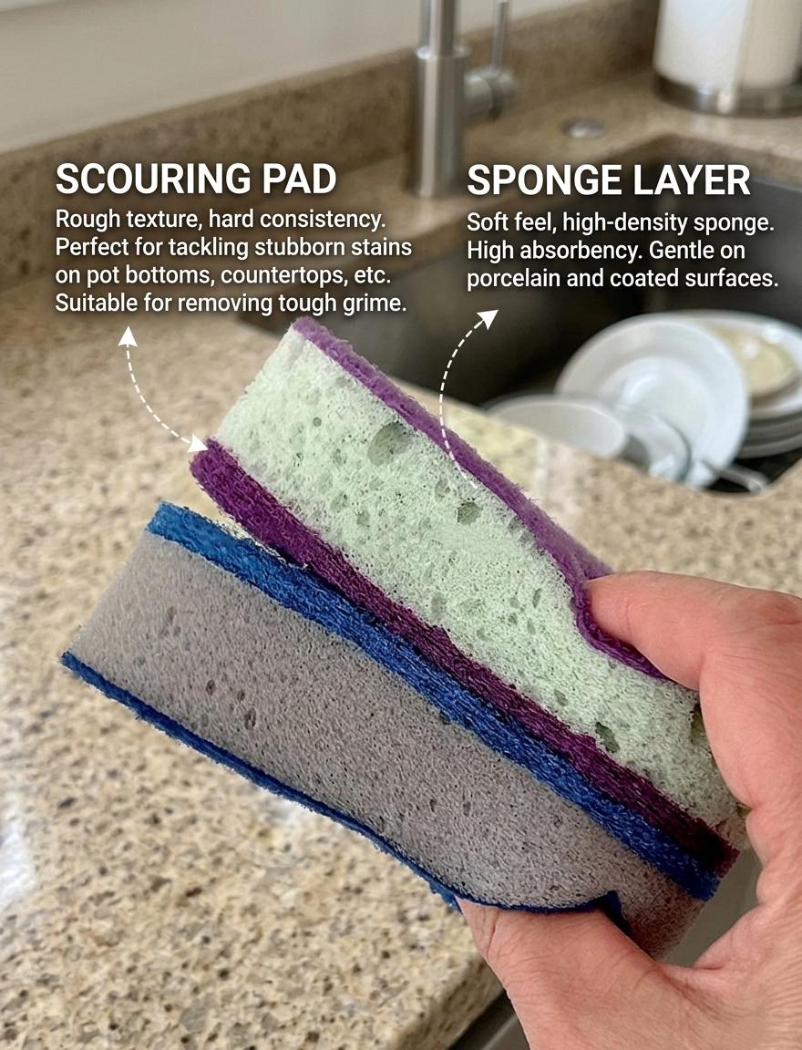 Dual-Sided Kitchen Scrub Sponges – Heavy Duty Scouring Pad, Soft Absorbent Sponge
