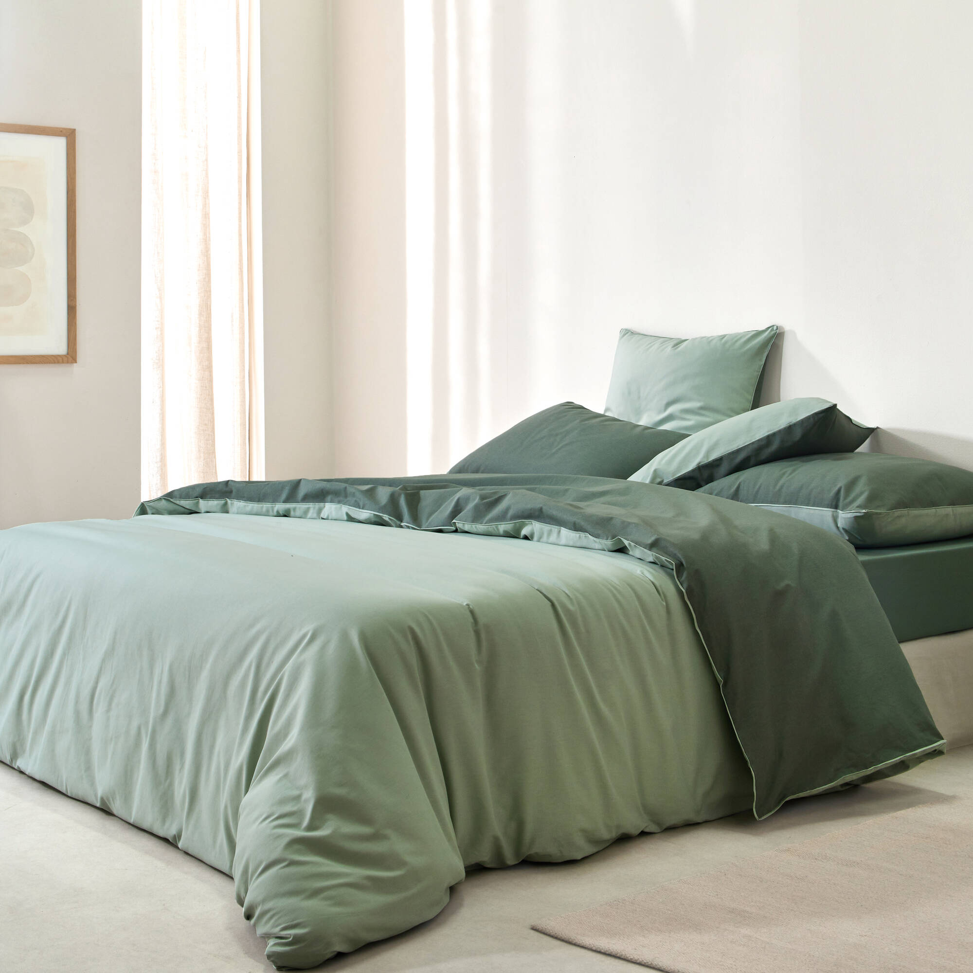 Linge de lit uni bicolore coton