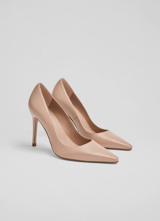 New Fern Beige Leather Pointed Toe Courts