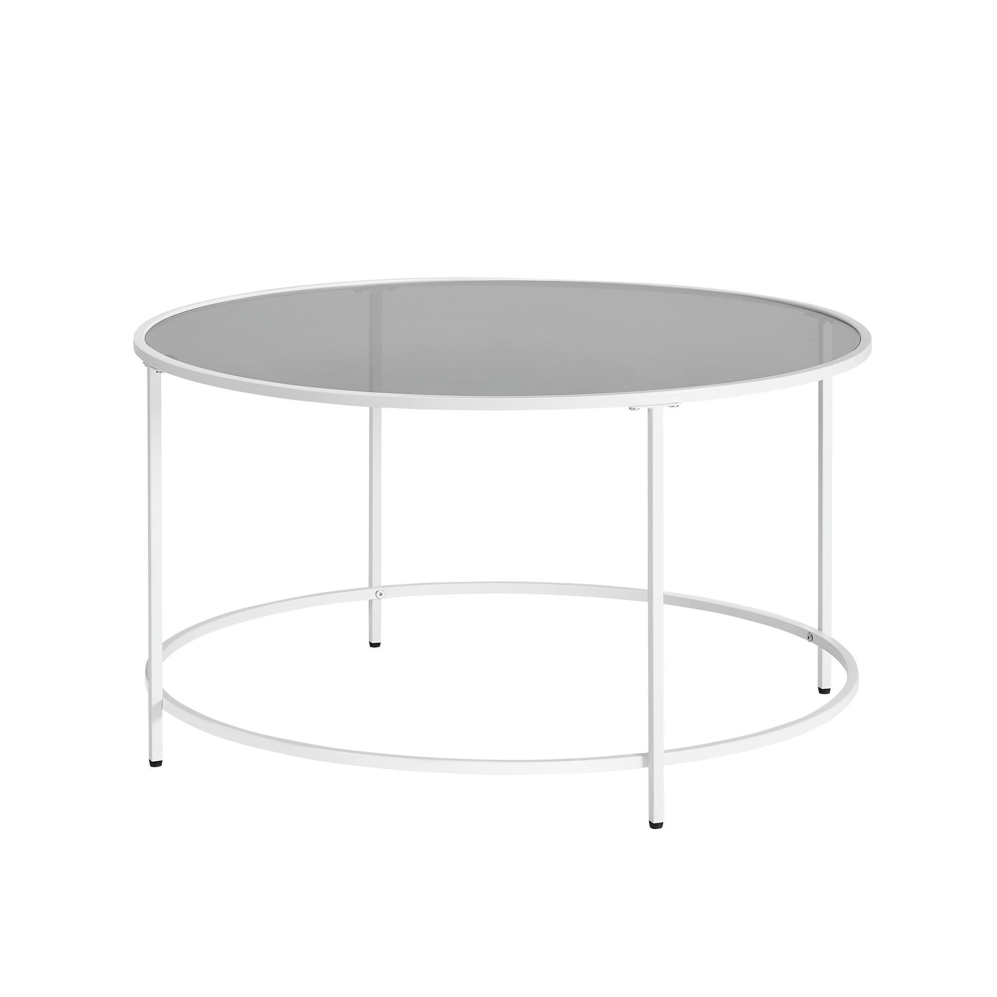 - Table basse ronde verre acier gris blanc