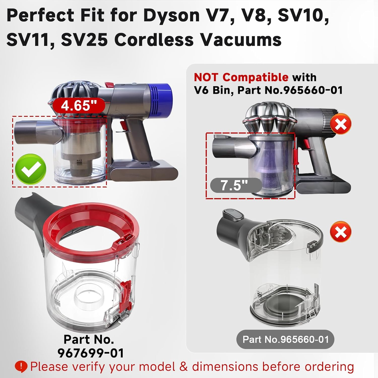 Lemige Upgraded V7 V8 Dust Bin Canister Replacement Parts for Dyson V7 V8 SV10 SV11 SV25 Cordless Vacuum Cleaner, For Dyson Vacuum Attachments No. 967699-01, Prevents Leakage and Restore Suction