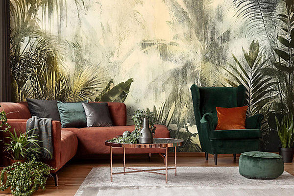Papier Peint Panoramique Intissé Feuilles Vintage 350x250 cm - Colle Inclus - XXL Papier Peint por Chambre Salon