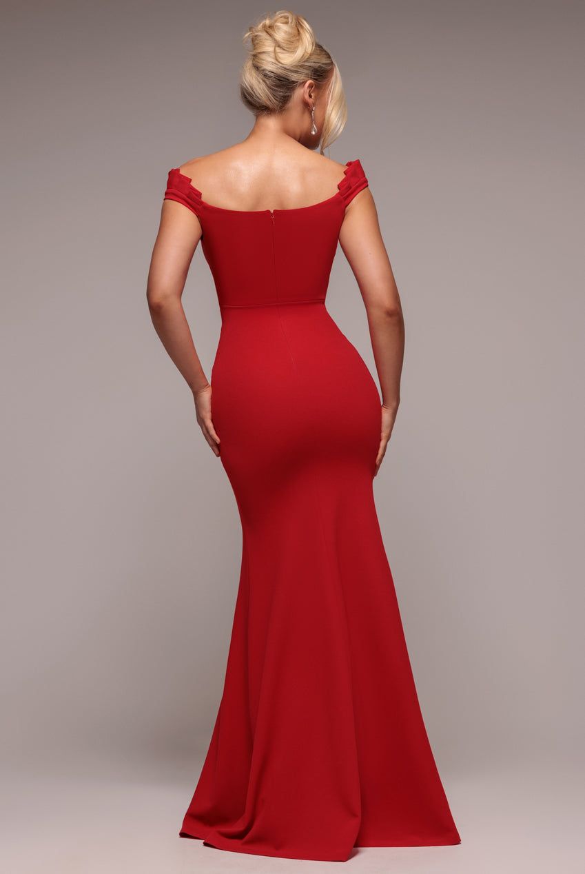 Goddiva Off The Shoulder Frill Gathered Maxi Dress