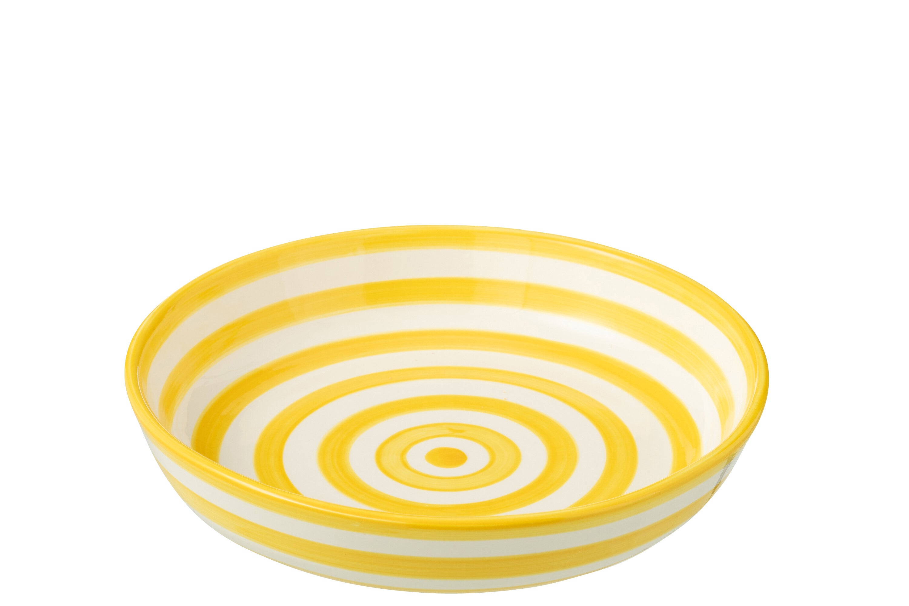 J-Line schaal Granada Stripes Low - keramiek - wit/geel - large - Ø 25 cm