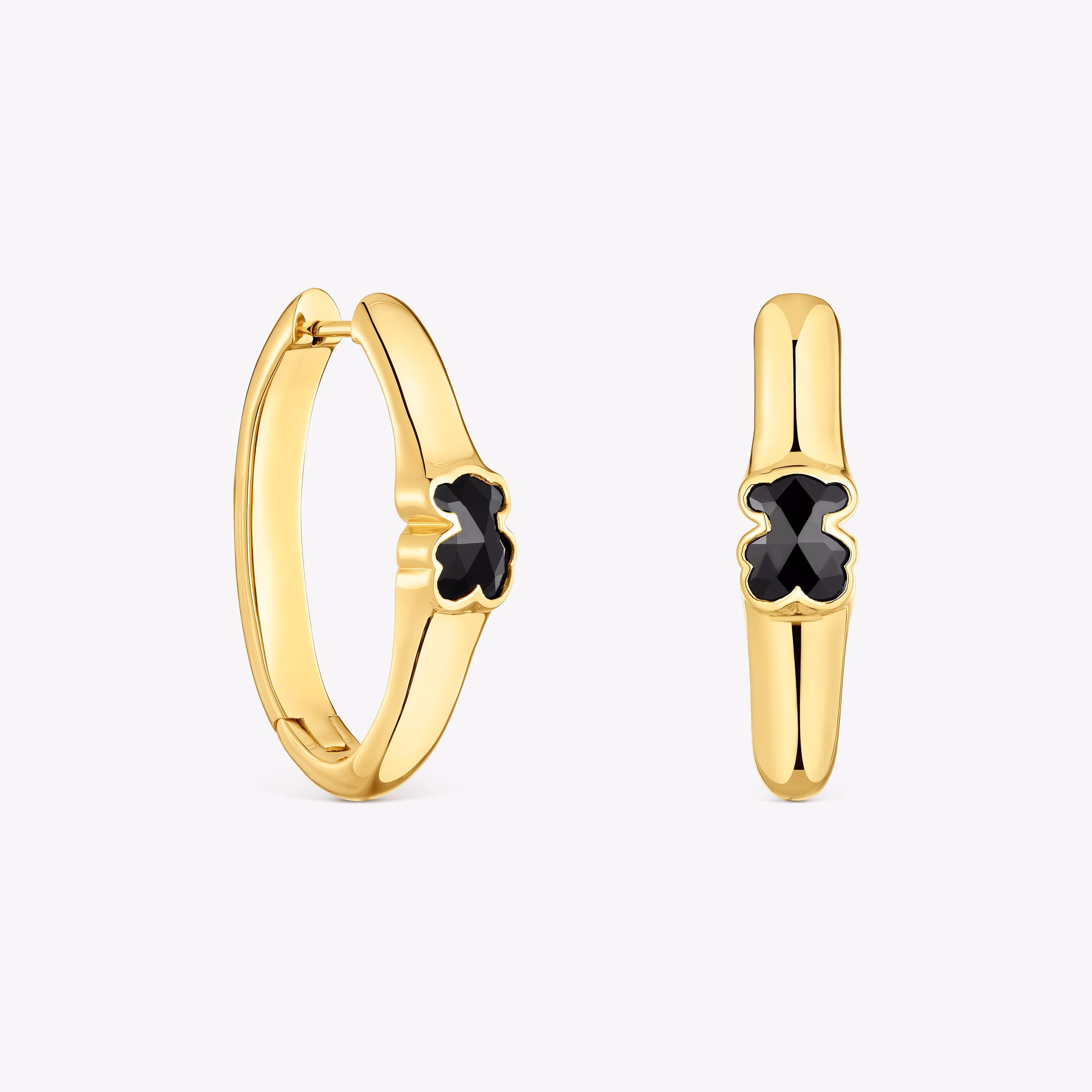 Pendientes de aro con baño de oro 18 kt sobre plata y motivo oso en ónix 26 mm Icon Color