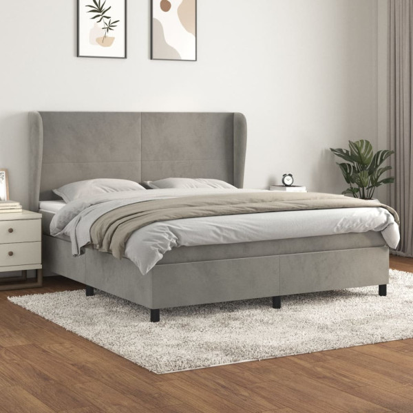 Łóżko kontynentalne z materacem jasnoszare 160x200cm aksamit