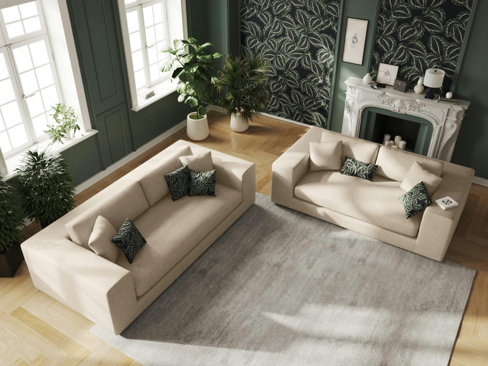 TENDANCE - Canapé 3 places en Tissu Structurel Beige