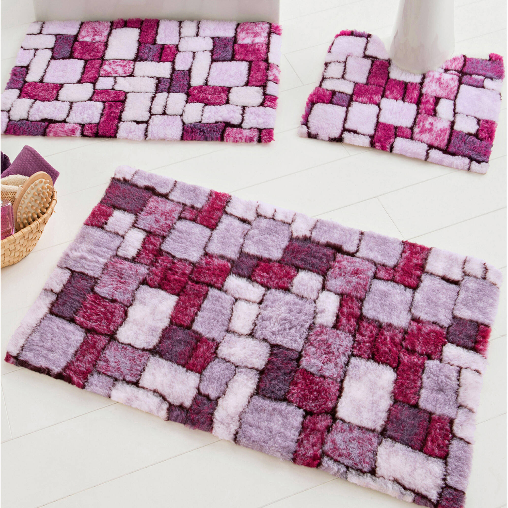 Tapis de bain mosa&iuml;que toucher peluche