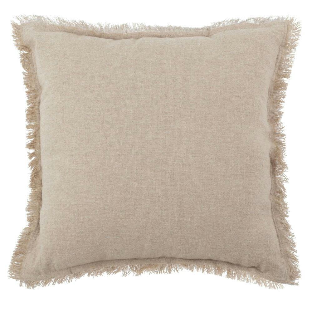 JOLYA - Housse de coussin en lin et coton à franges beige 40x40