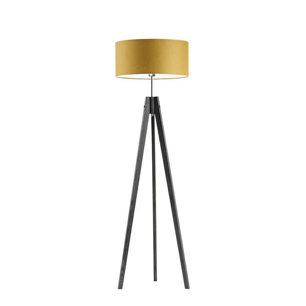Lampa stojąca tripod abażur Popielaty/ Musztardowy