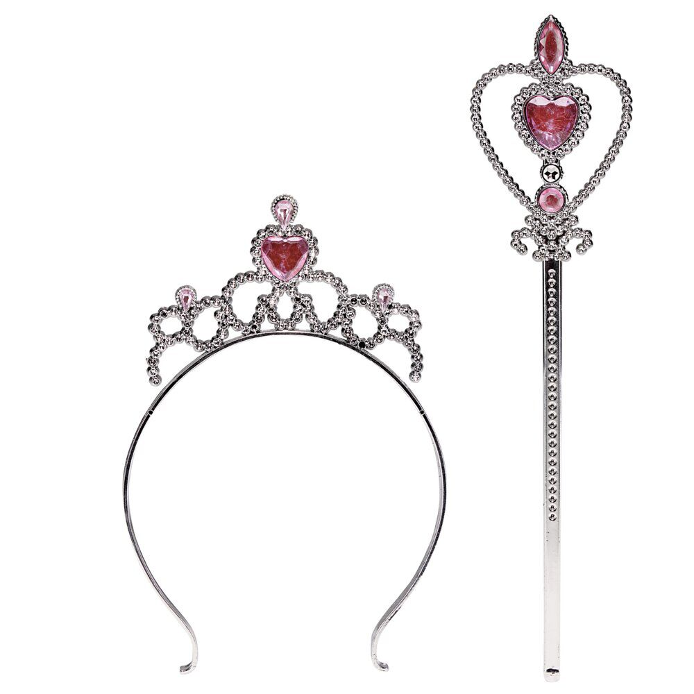 Couronne princesse et baguette magique gris argenté et bleu