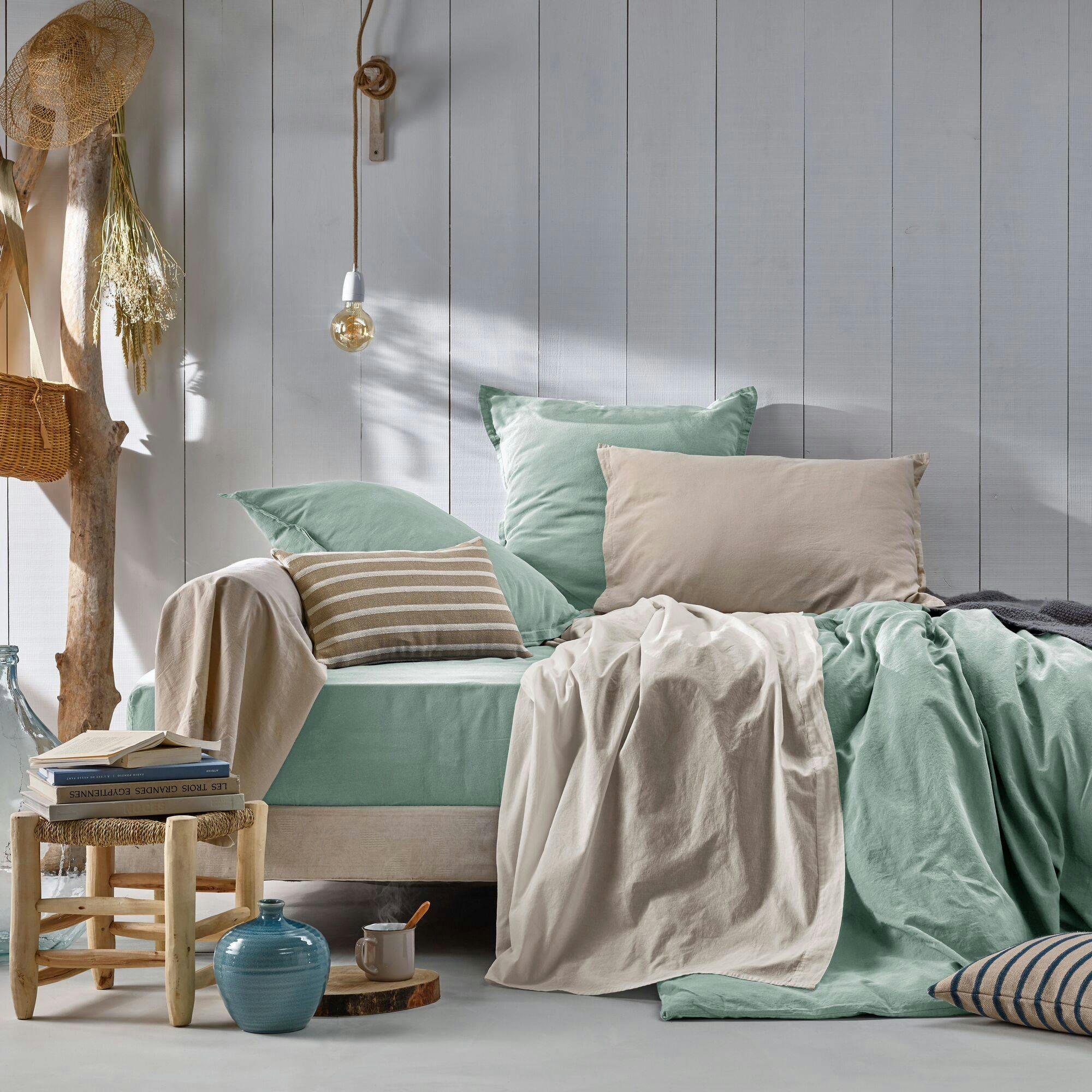 FLANDRES - Housse de couette en coton lin lavé bleu ecume 240 x 220 cm