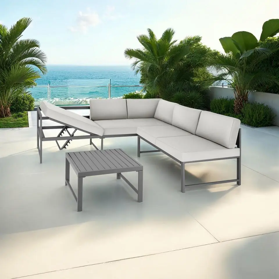 tectake loungeset Faro met tafel en verstelbare rugleuning - Grijs