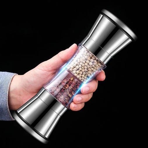 NNEOBA 2-in-1 Stainless Steel Pepper Grinder Double-Head Manual Spice Mill Silver