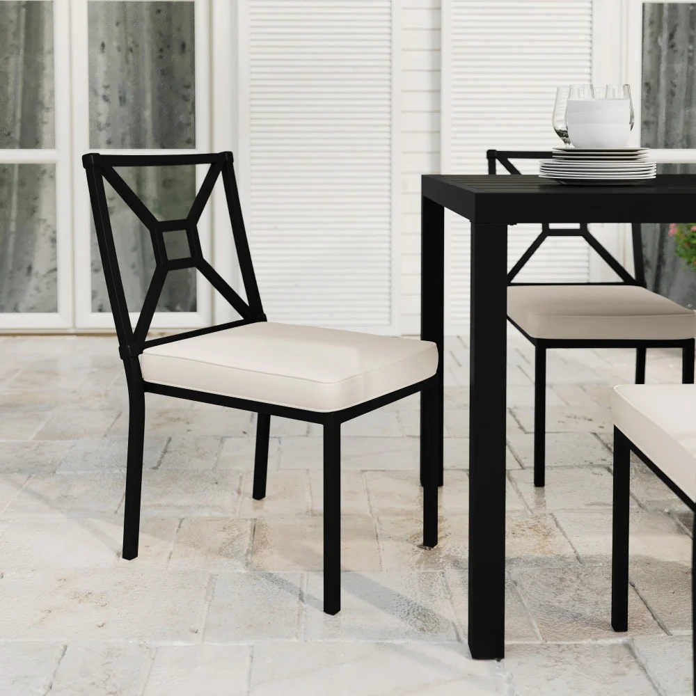 Martha Stewart All-Weather Steel Frame Stackable Patio Side Dining Chair with Cushion - 18W x 26D x 35.25H