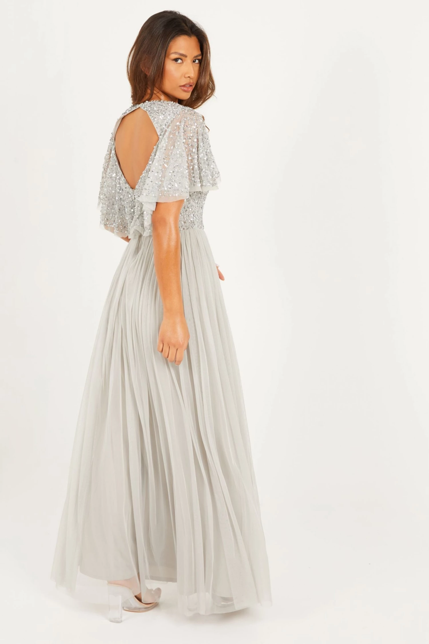 Quiz Grey Sequin Maxi Dress