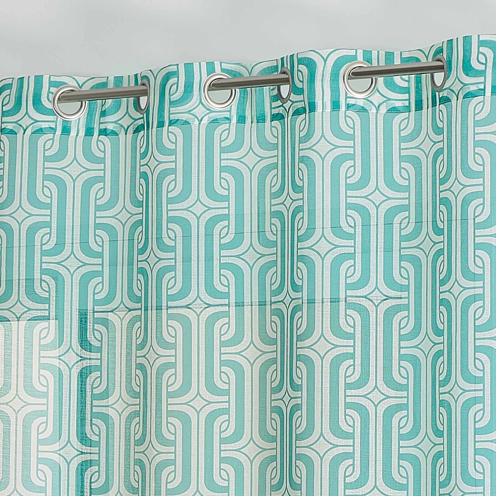 - Voilage aux impressions graphiques polyester bleu azur 130x240cm