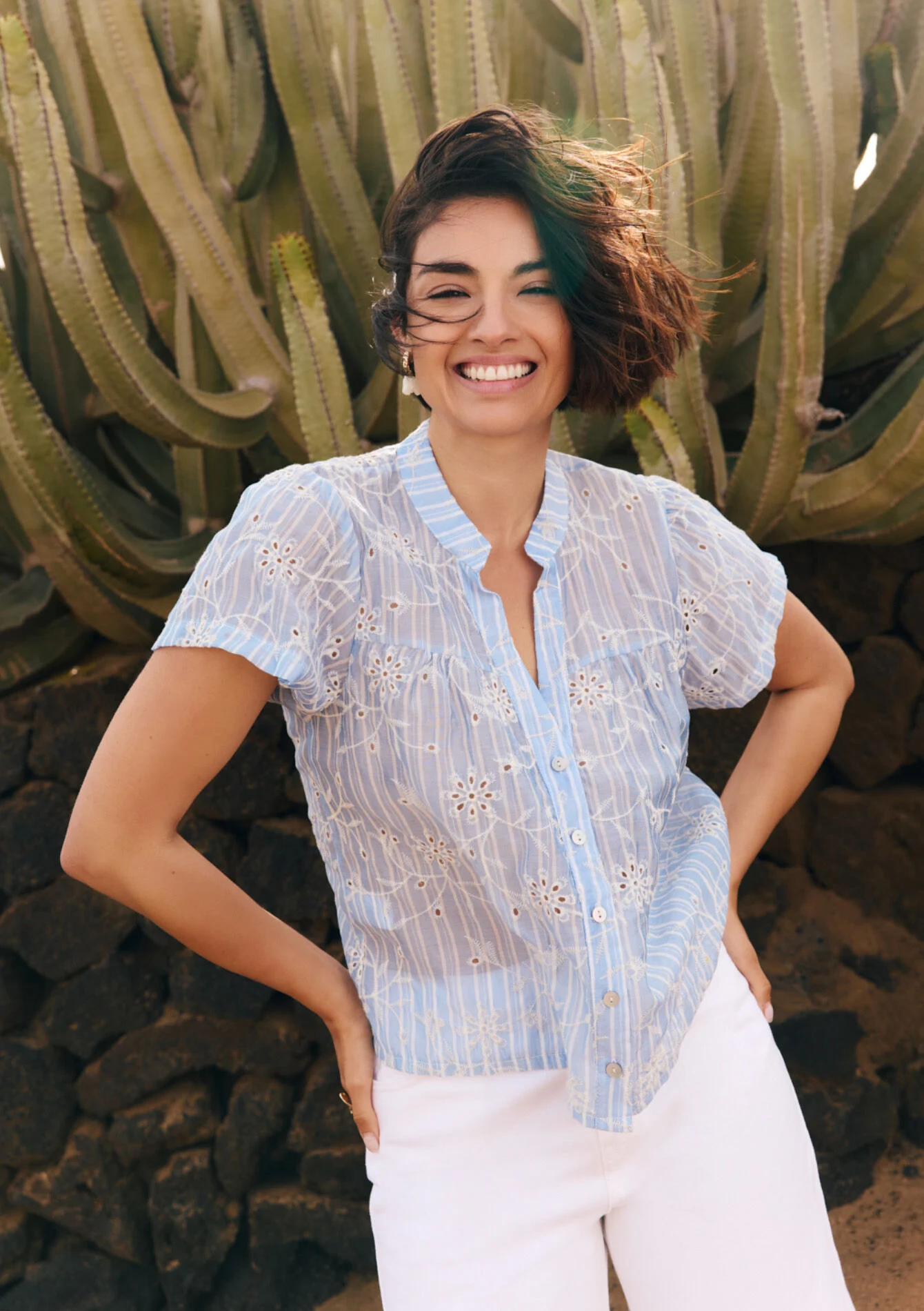 Geborduurde blouse korte mouw