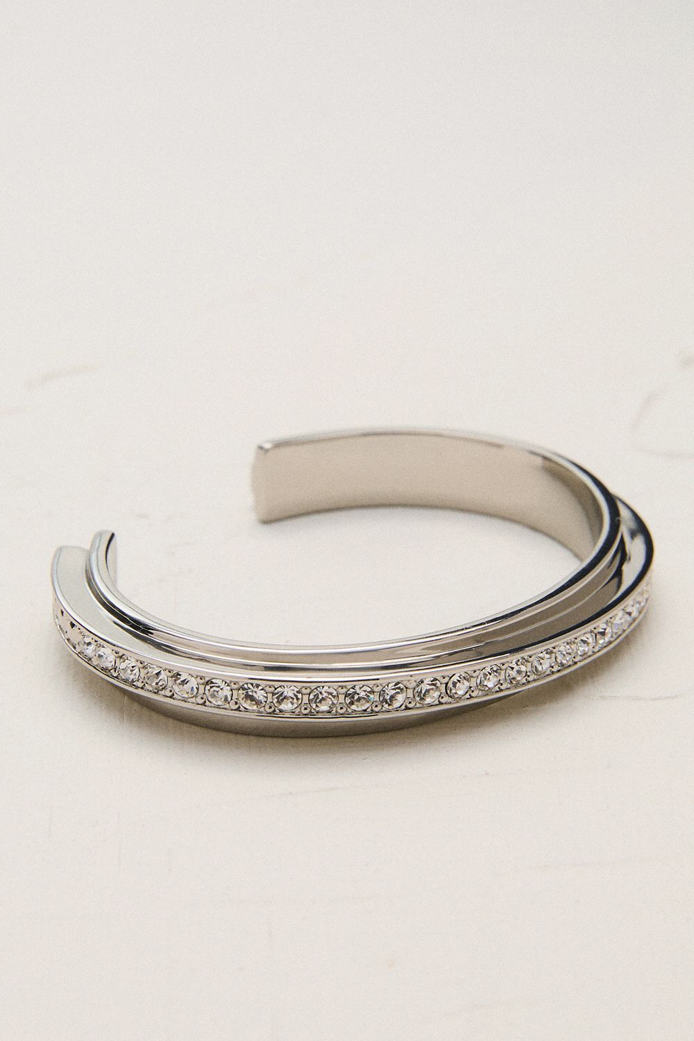 KarenMillen Silver Tone Crystal Diagonal Cuff