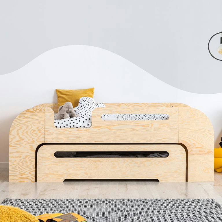 THOMAS - Lit 90x200 entrée gauche sommier et tiroir inclus naturel