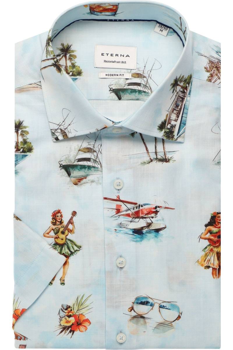 ETERNA Modern Fit Tencel Hemd hellblau, Bedruckt