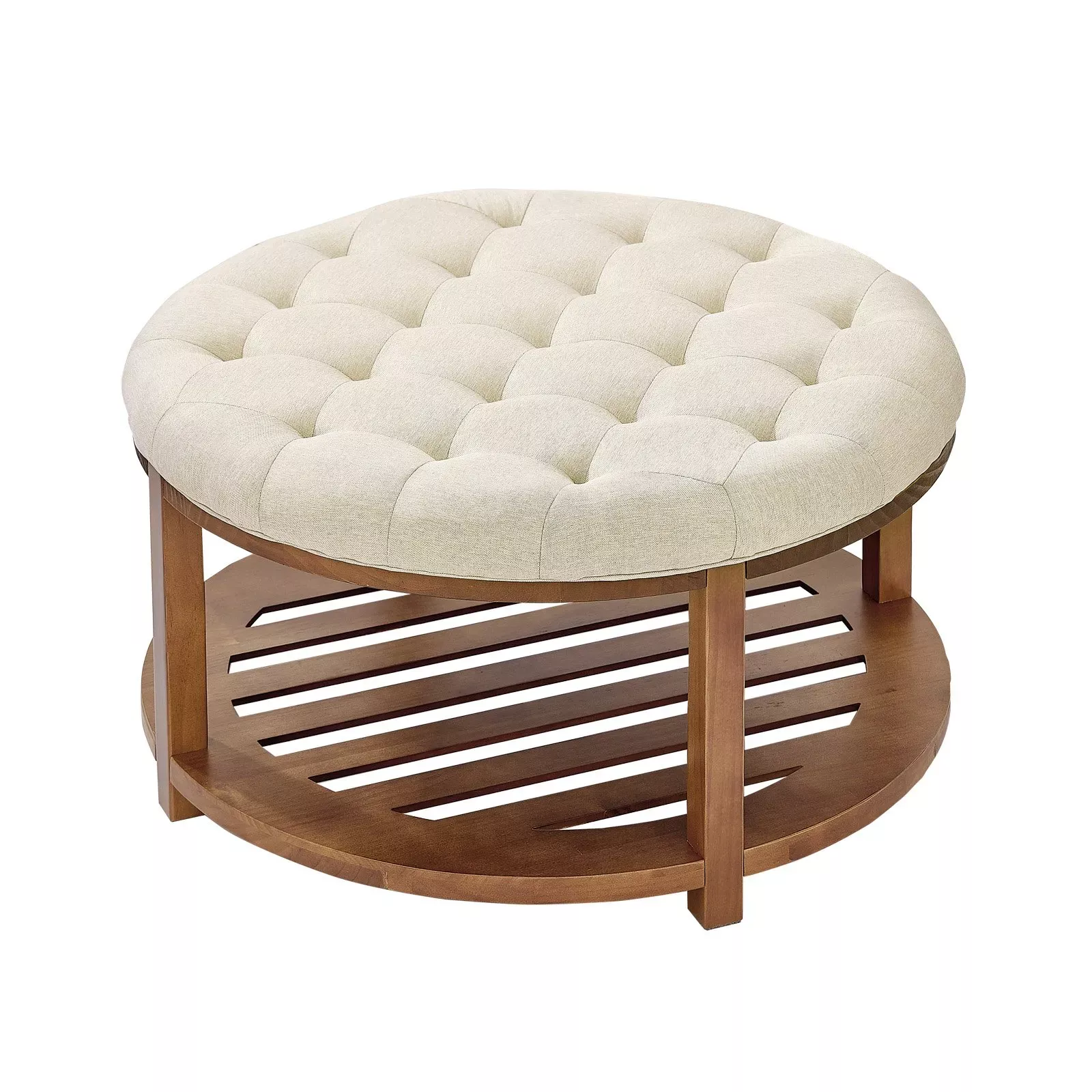 Pufa stolik kawowy okrągły 81cm z półką tapicerowana – salon/sypialnia