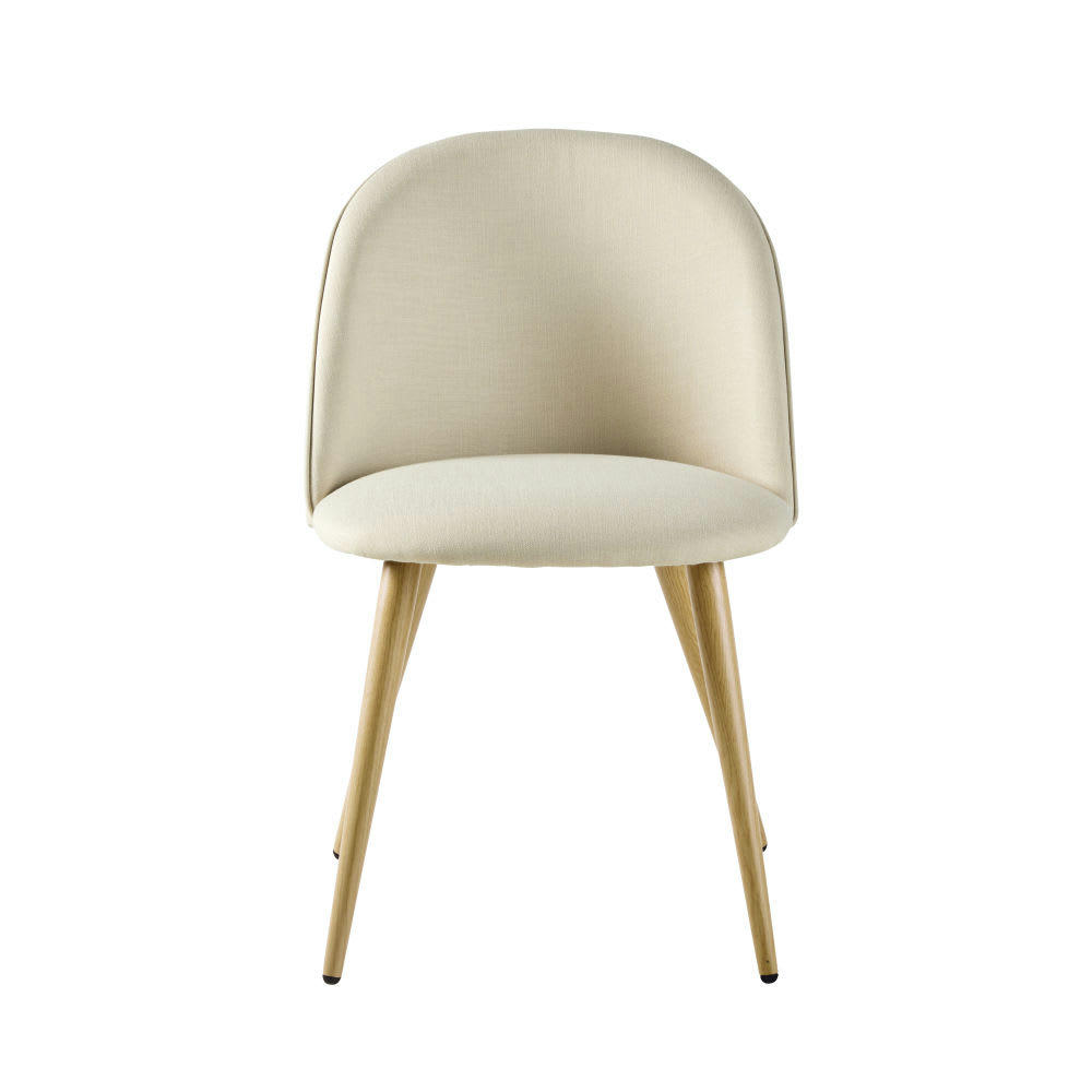 Mauricette - Chaise vintage beige et métal imitation chêne