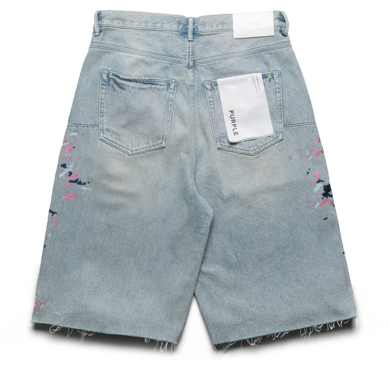 Purple Brand Beaded Splatter Denim Shorts - Light Indigo