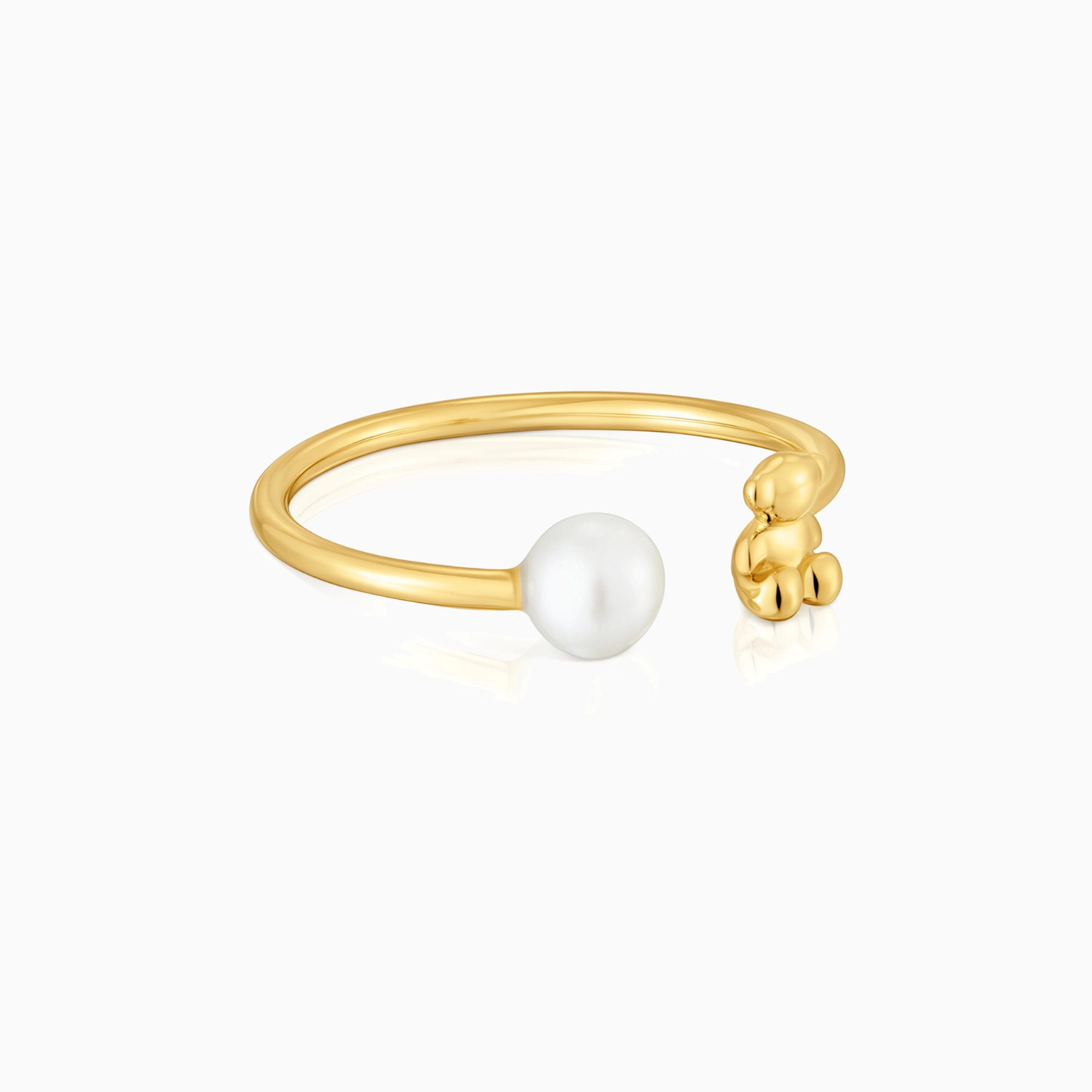 Anillo abierto oso de oro y perla cultivada Bold Bear