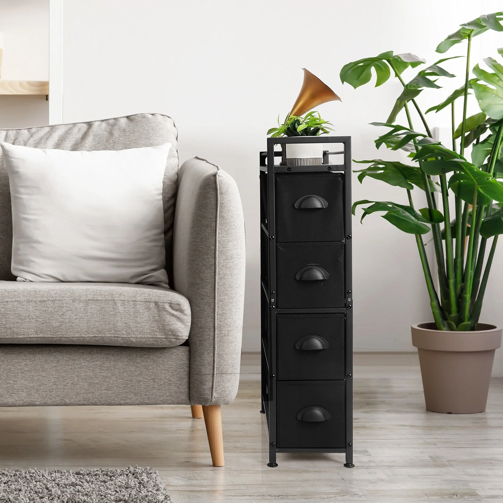 4 Drawers Narrow Dresser, Fabric Storage Cabinet, Vertical Standing Storage Chest